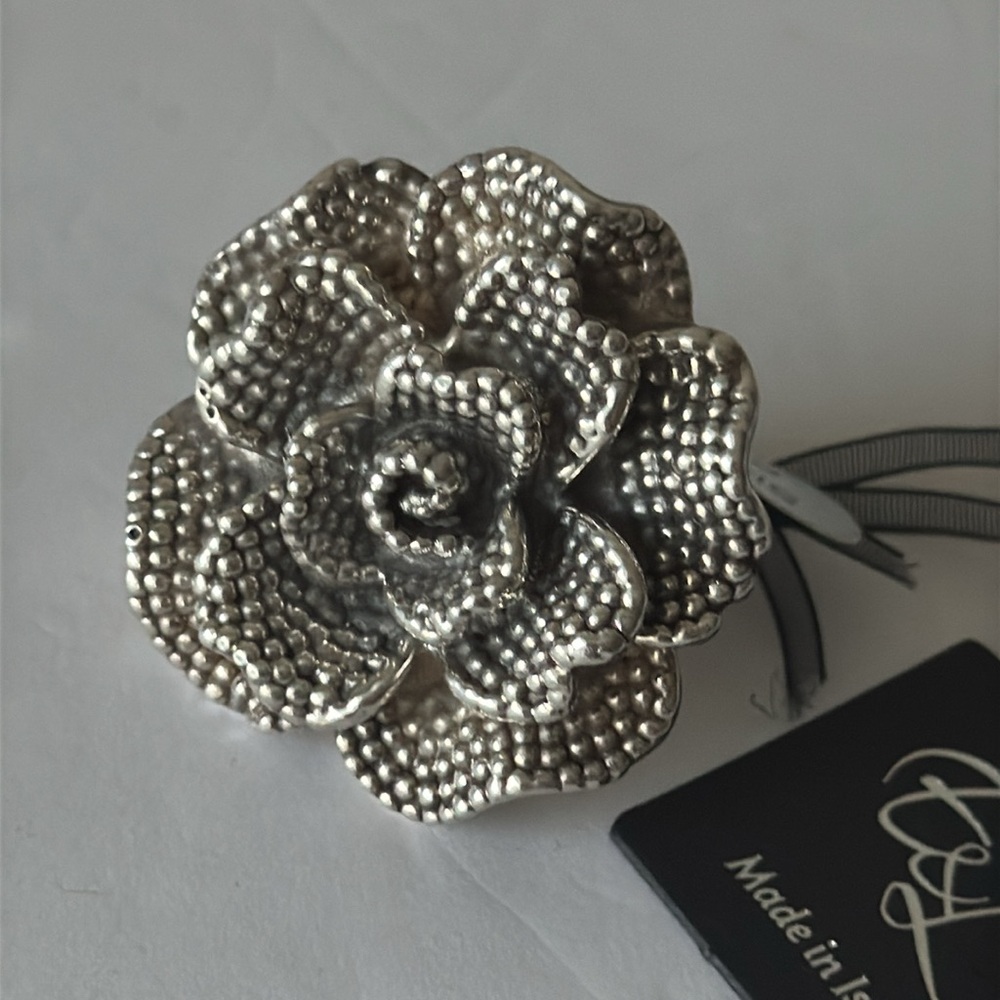 E&L Israel Sterling Silver Statement Flower Electroform Rose Ring Sz.6